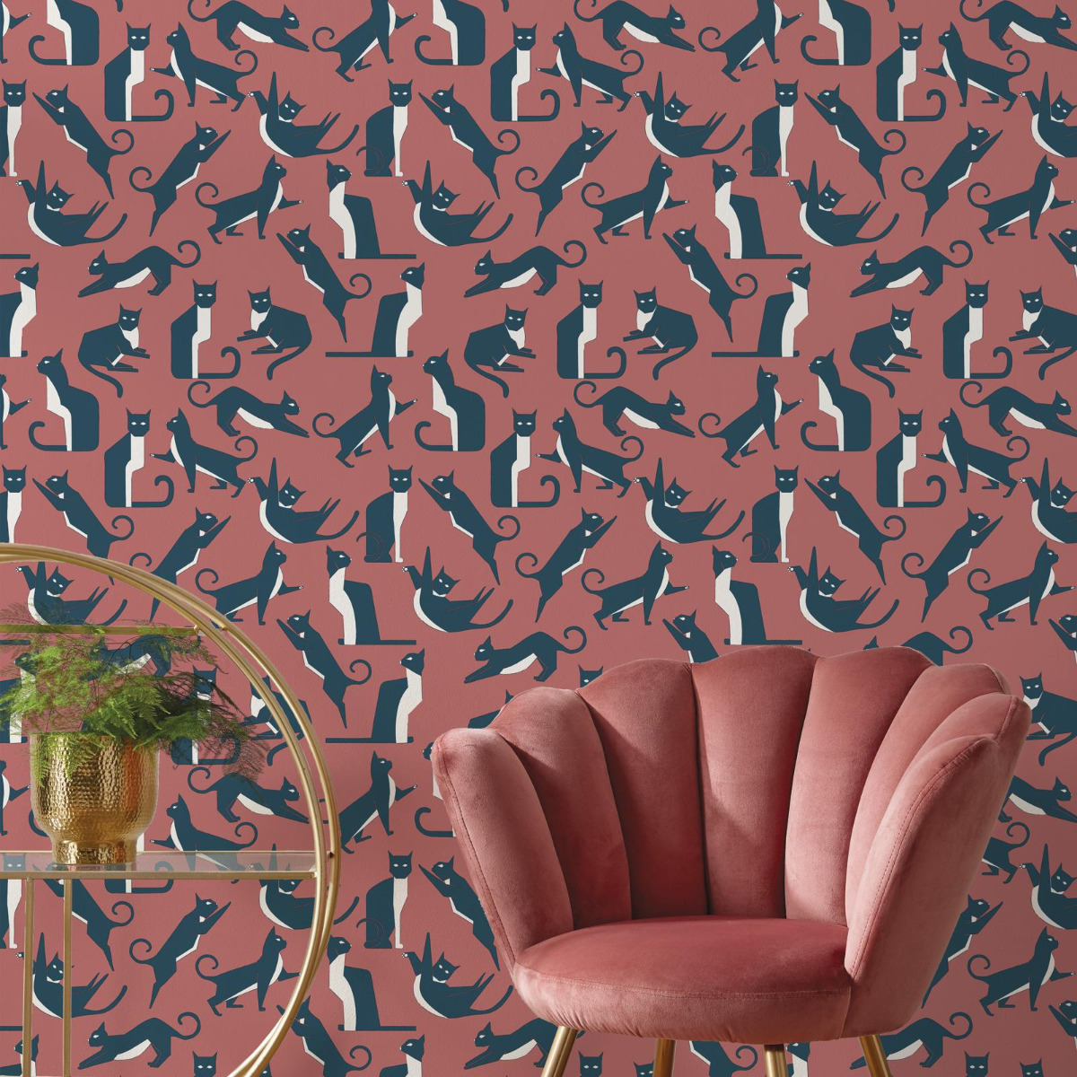 Furn Geo Cat Wallpaper Pink GEOCAT/WP1/PNK