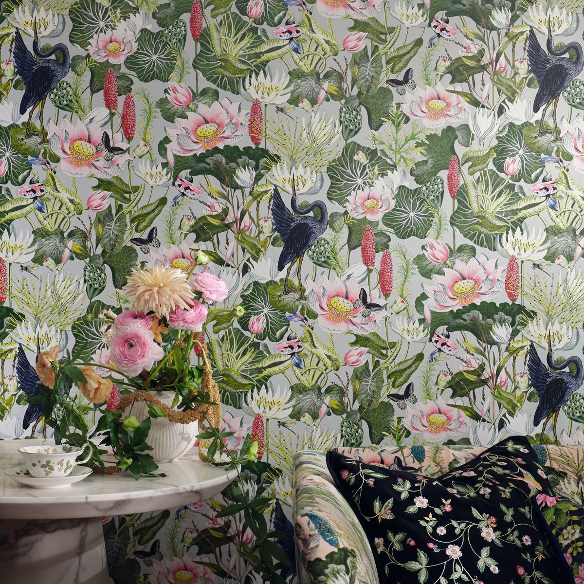 Wedgwood Botanical Wonders Waterlily Wallpaper Dove Grey W0137/02