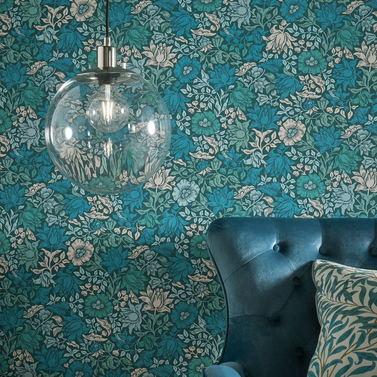 William Morris Mallow Wallpaper Teal W0173/02