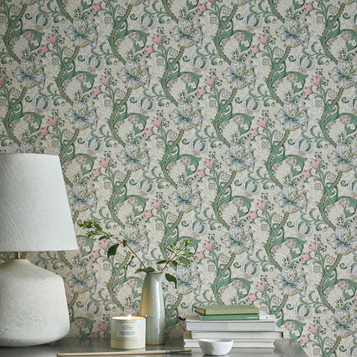 William Morris Golden Lily Wallpaper Beige Blush W0174/01