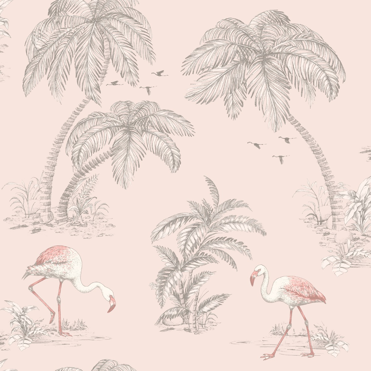 Flamingo Lake Wallpaper Blush Pink World of Wallpaper 50155