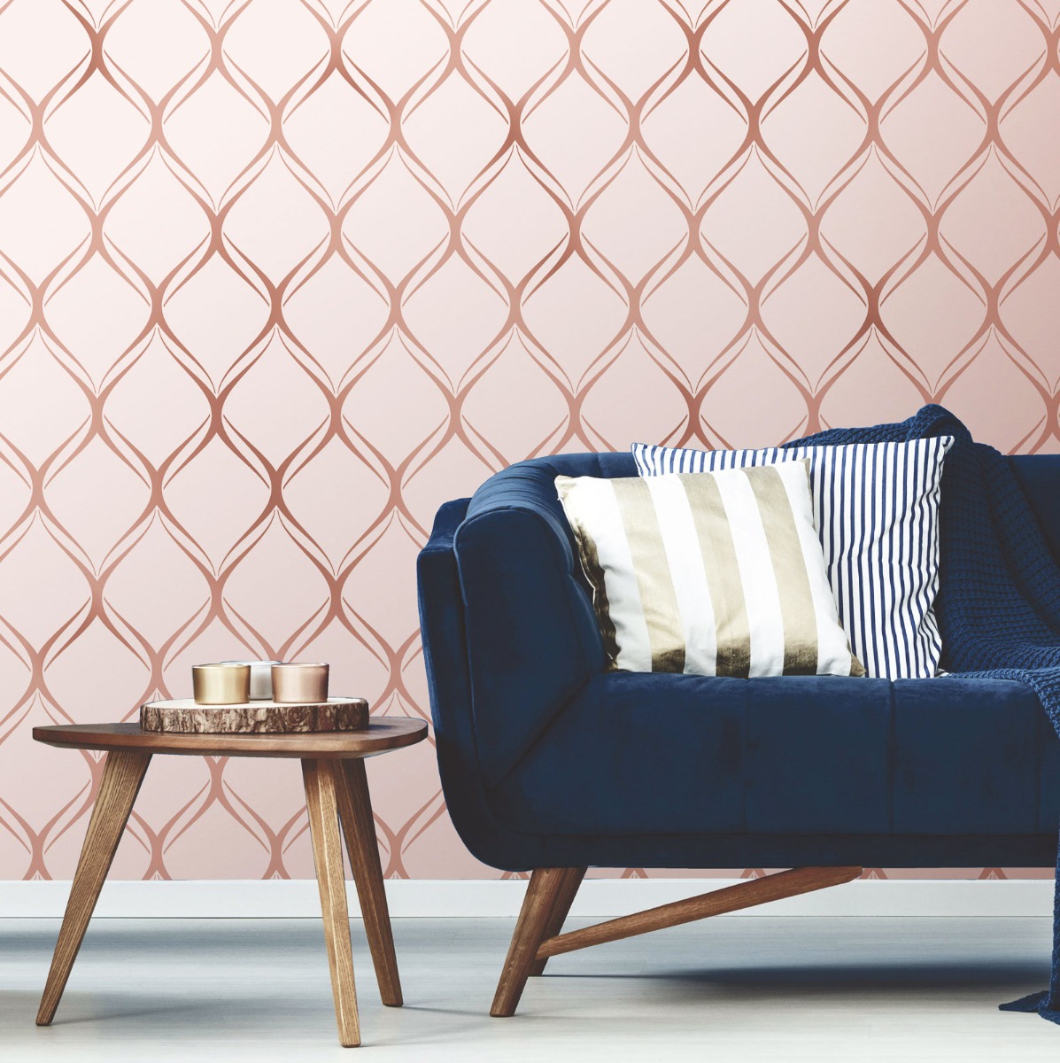 Clifton Wave Geometric Wallpaper Pink / Rose Gold WOW41962
