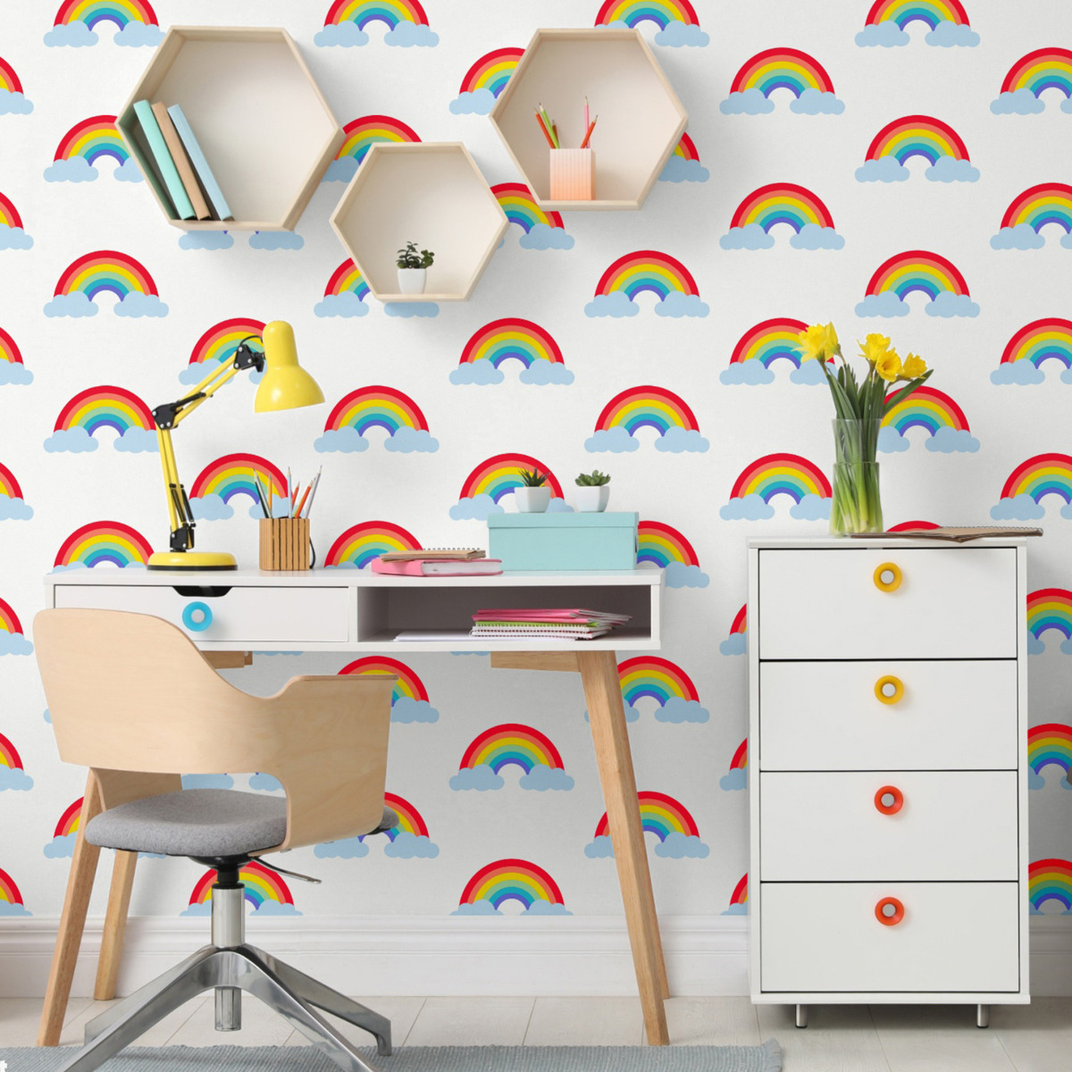 Rainbow Wallpaper White / Multi WOW041 World of Wallpaper