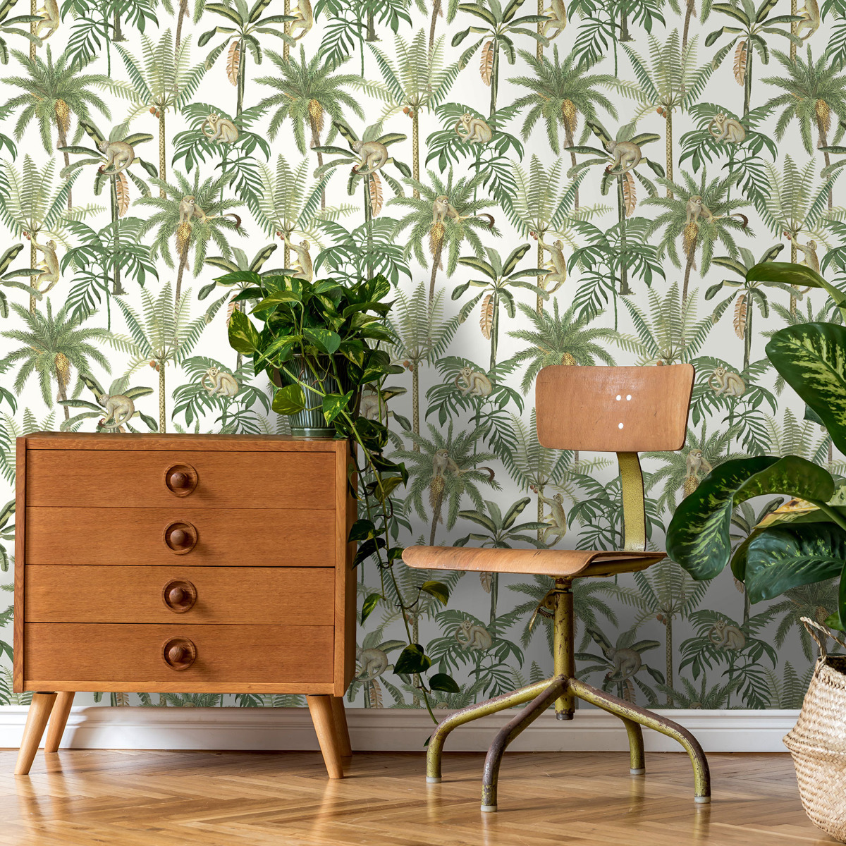 Amazonia Monkey Trees Jungle Wallpaper White World of Wallpaper WOW043