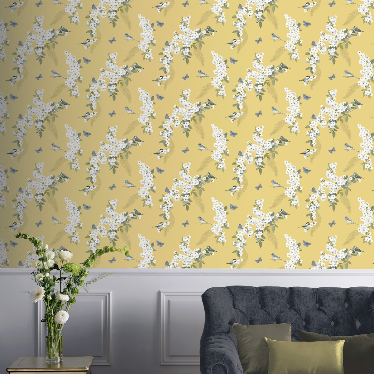Mitzu Bird Wallpaper Ochre World of Wallpaper 900104