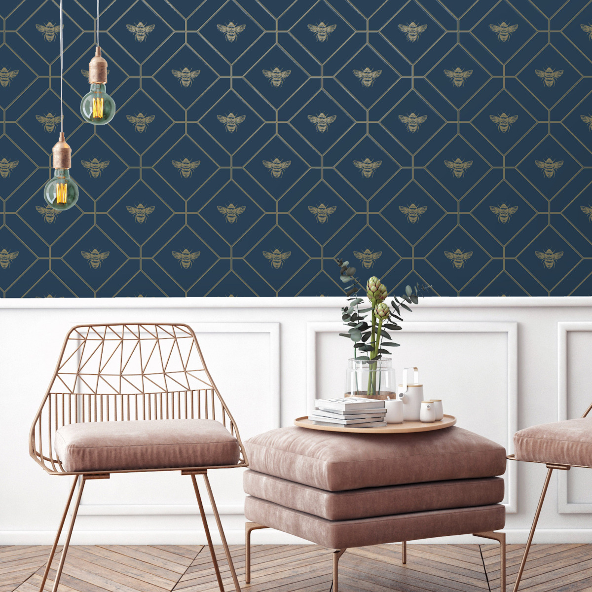 Honeycomb Bee Wallpaper Navy 50401