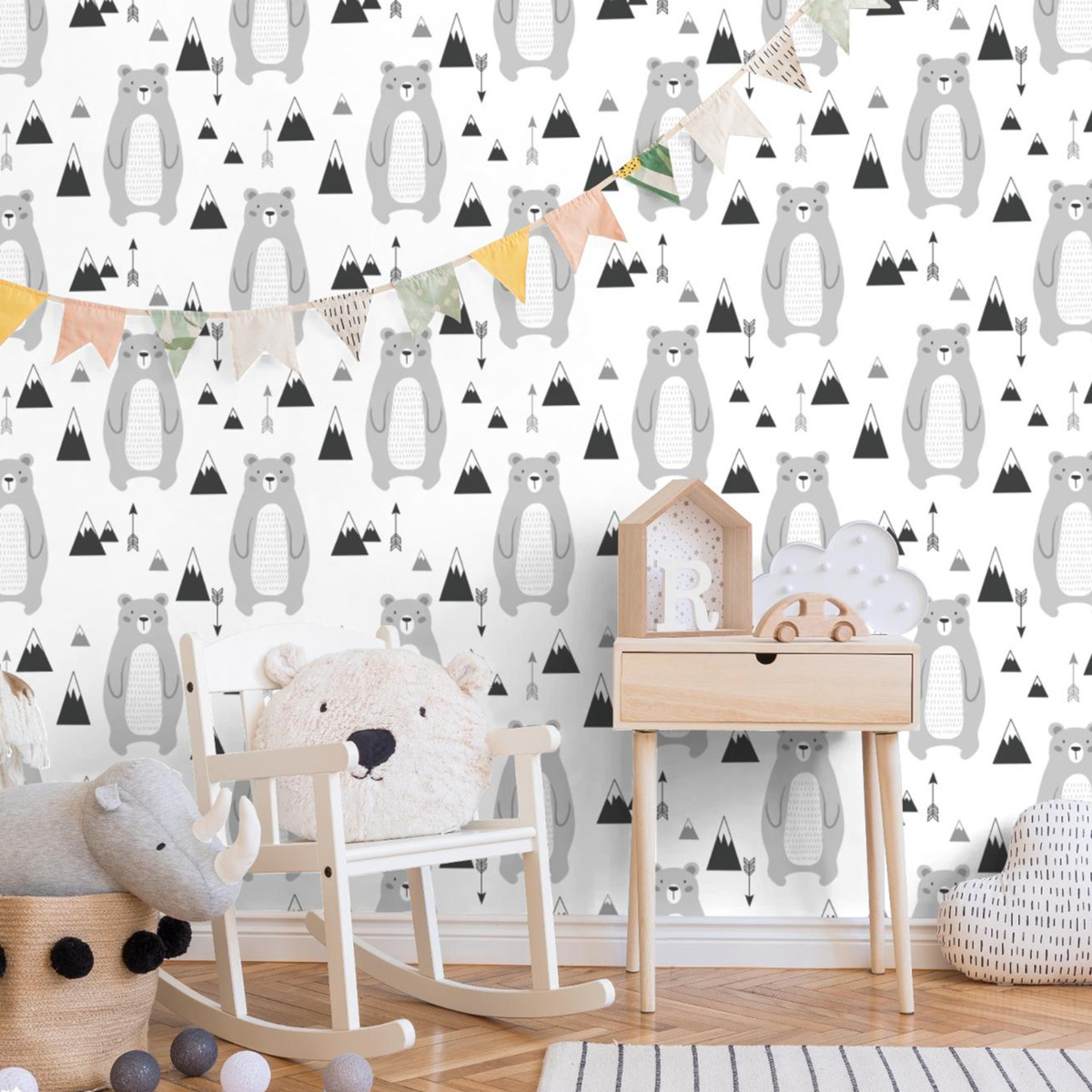 Scandi Bears Wallpaper Grey AF0001 World of Wallpaper