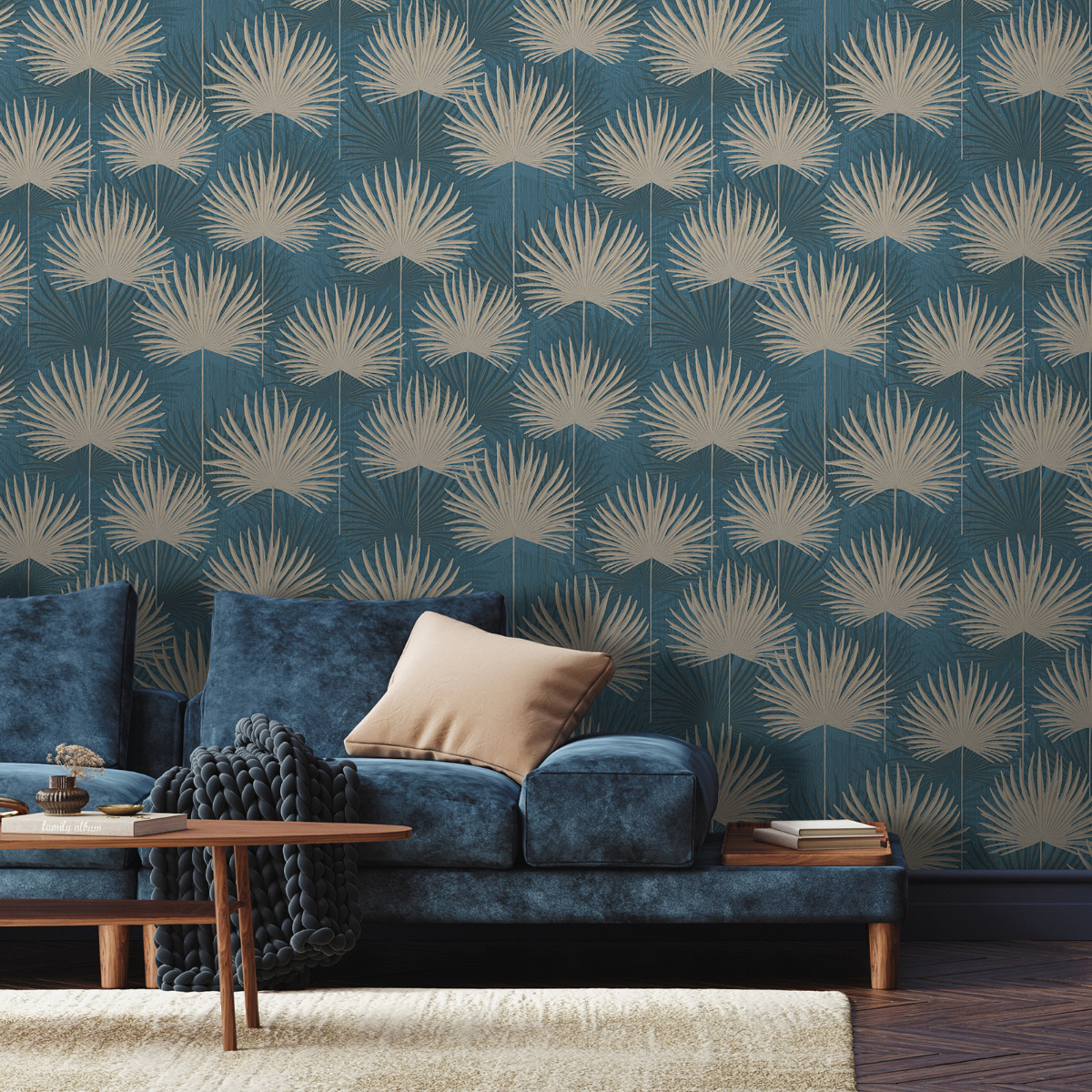 Calypso Leaf Vinyl Wallpaper World of Wallpaper Blue AF0009