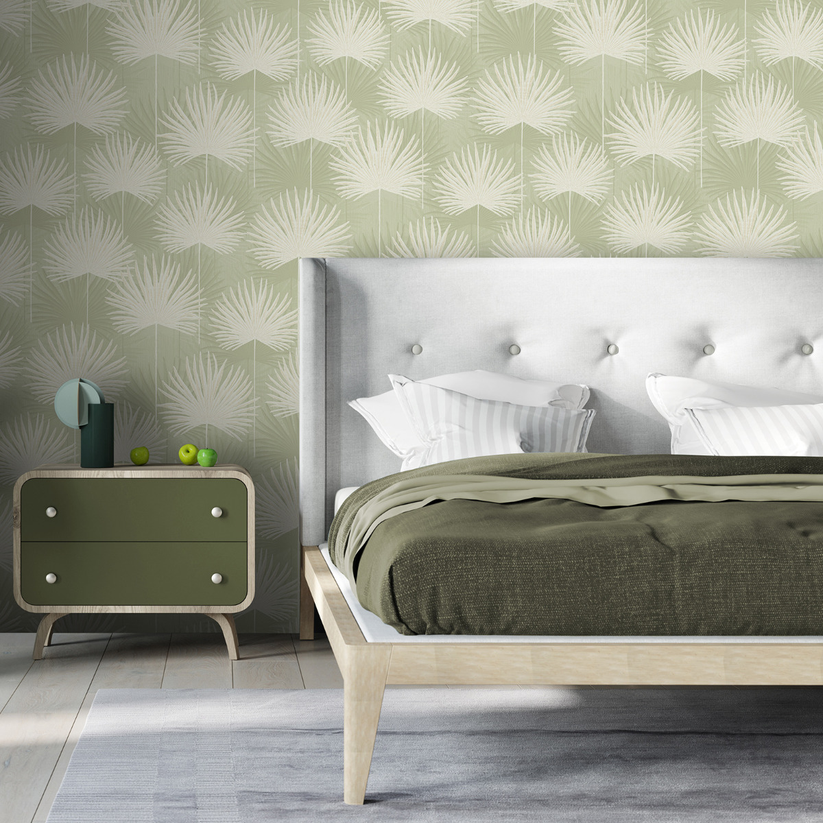 Calypso Leaf Vinyl Wallpaper World of Wallpaper Olive Green AF0008