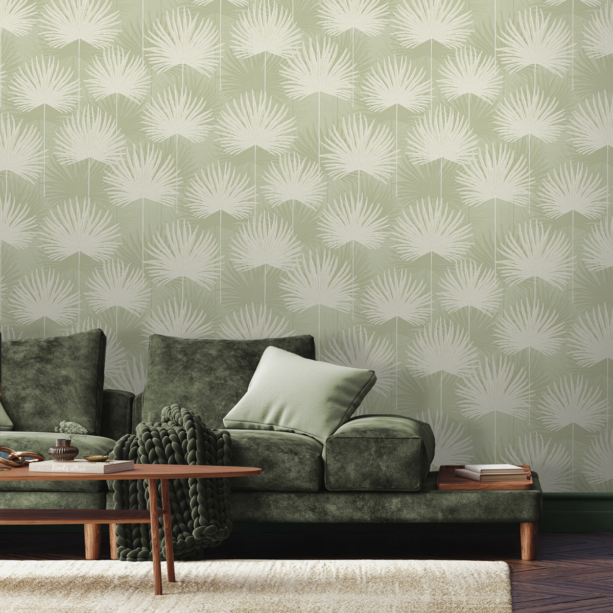 Calypso Leaf Wallpaper Olive Green AF0008