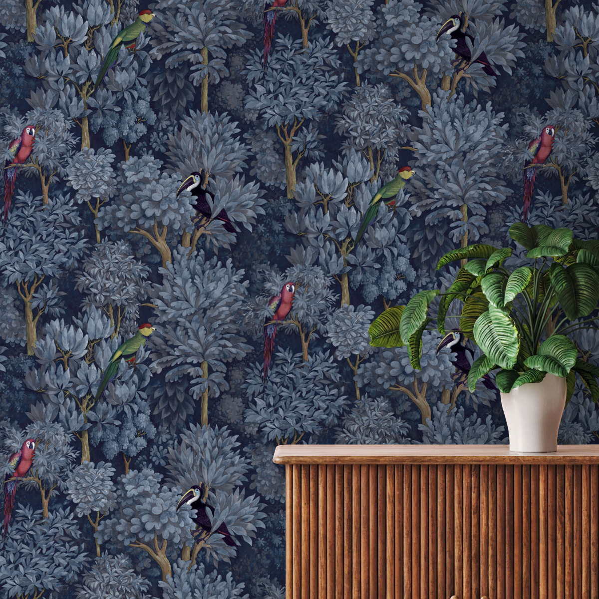 Tropical Treetops Wallpaper World of Wallpaper Navy Blue 50421