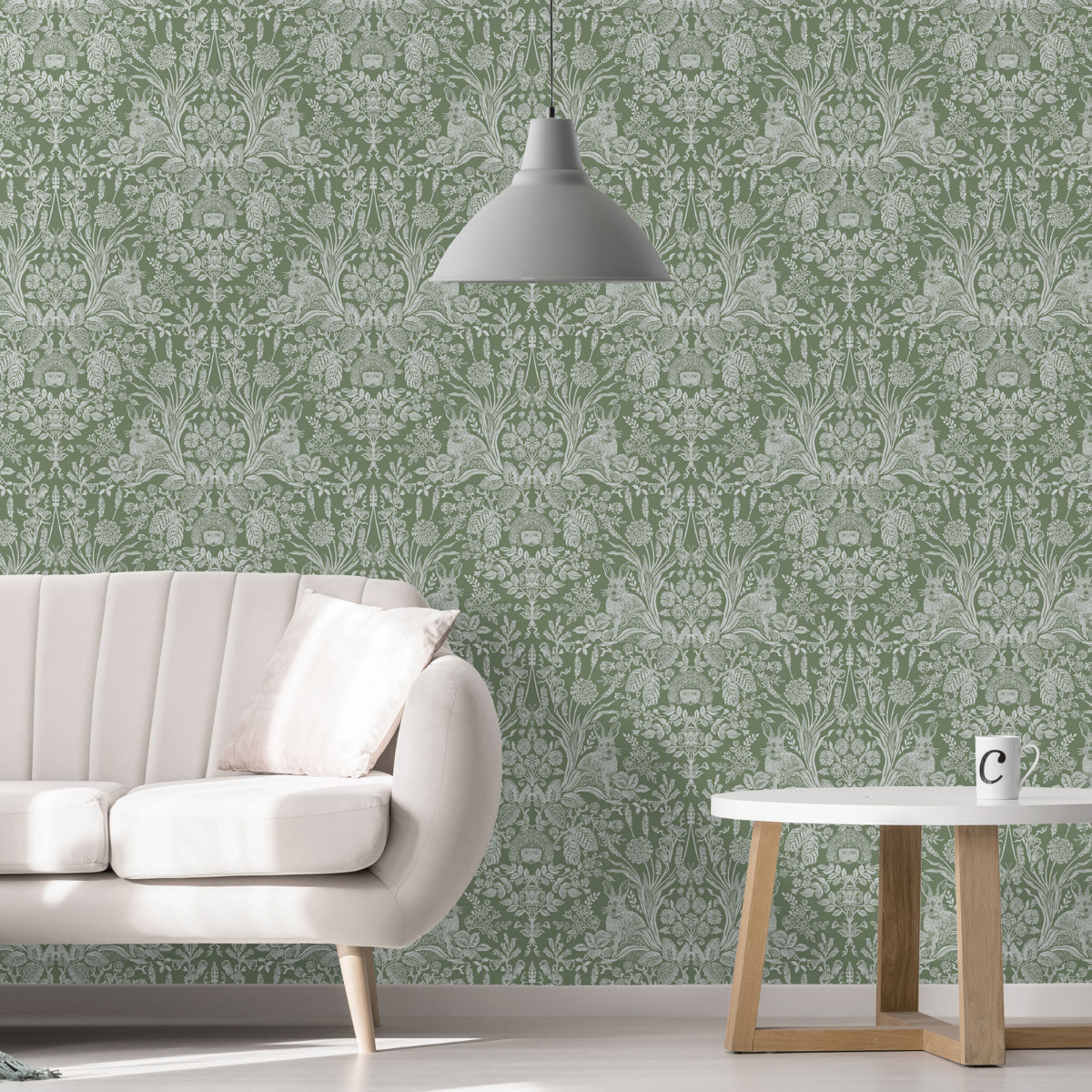 Harlen Woodland Damask Wallpaper Green 50342