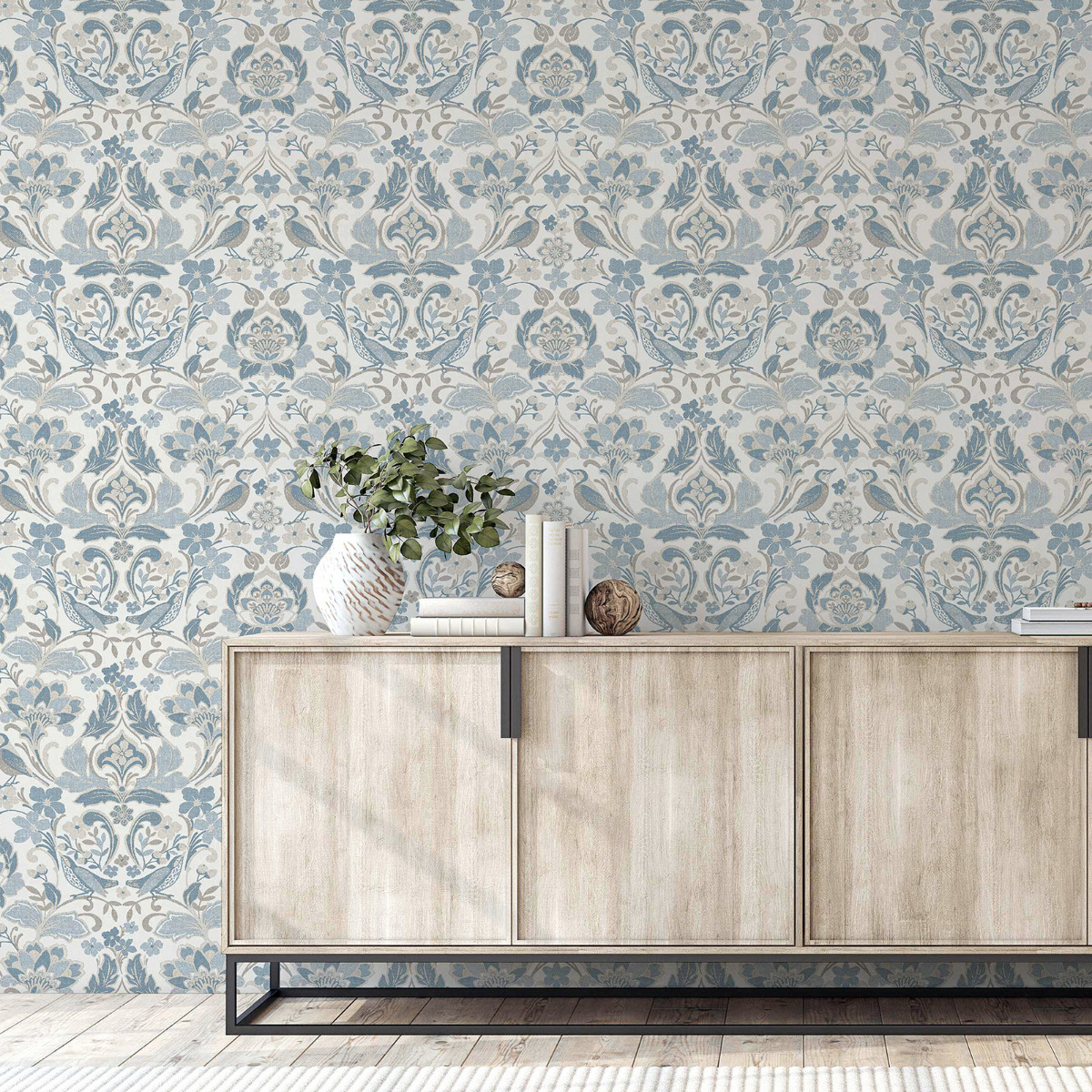 Folk Floral Wallpaper Soft Blue World of Wallpaper 946103