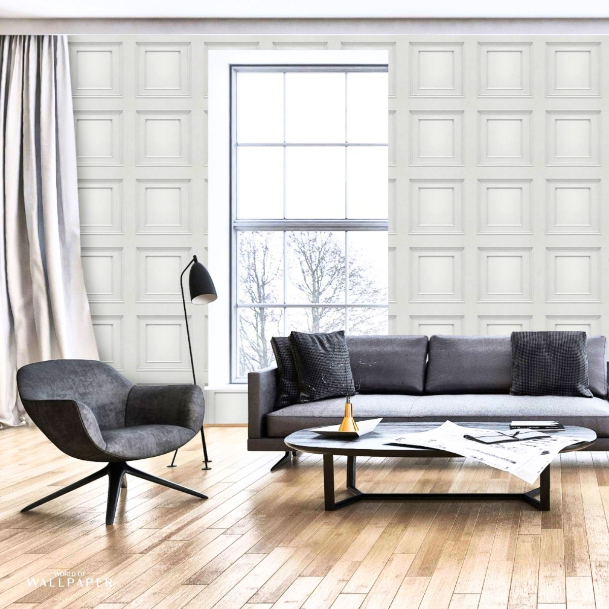 Oliana Panel Wallpaper White World of Wallpaper 8498