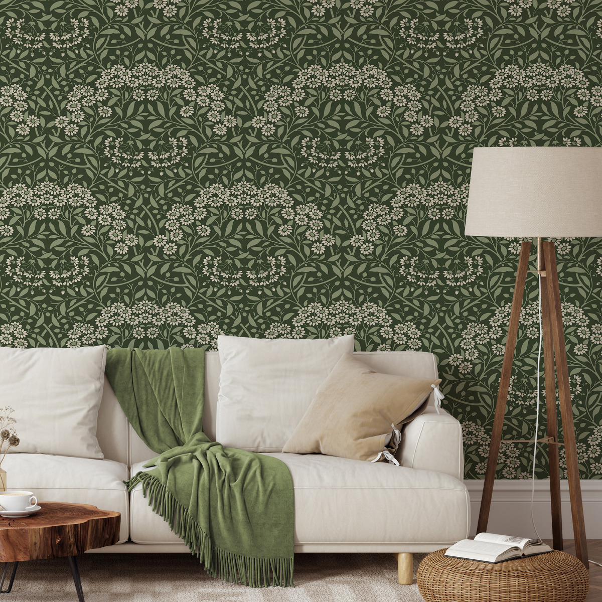 Botanical Damask Wallpaper Green World of Wallpaper AF0030