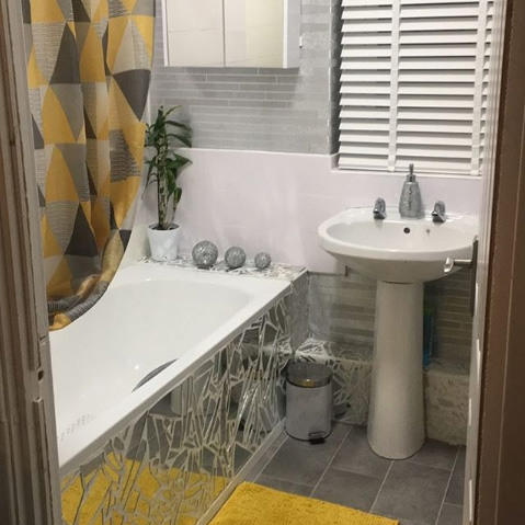 Foil Slate Effect Wallpaper Grey Bathroom Instagram @amie_______