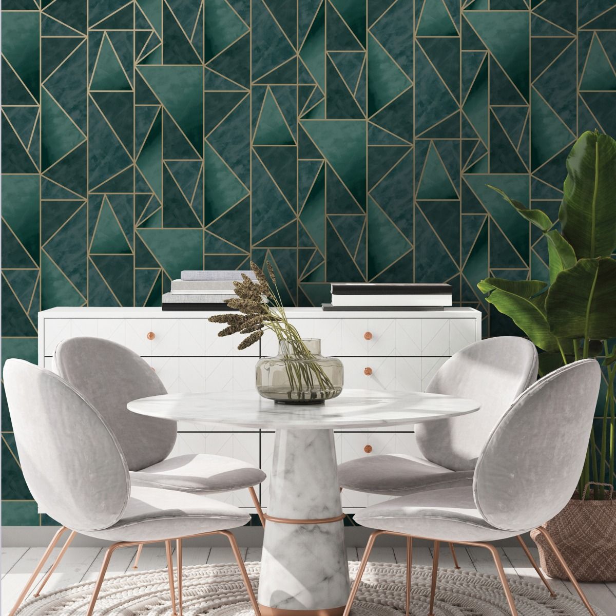 Charon Geometric Holden Wallpaper Teal/Gold 91141