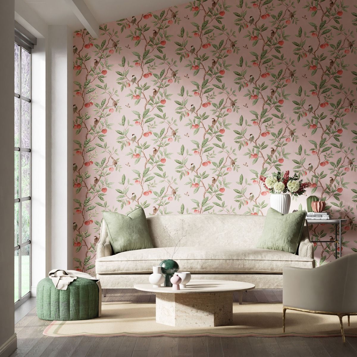Harlequin Ella Wallpaper Powder / Sage / Peach HDHW112907