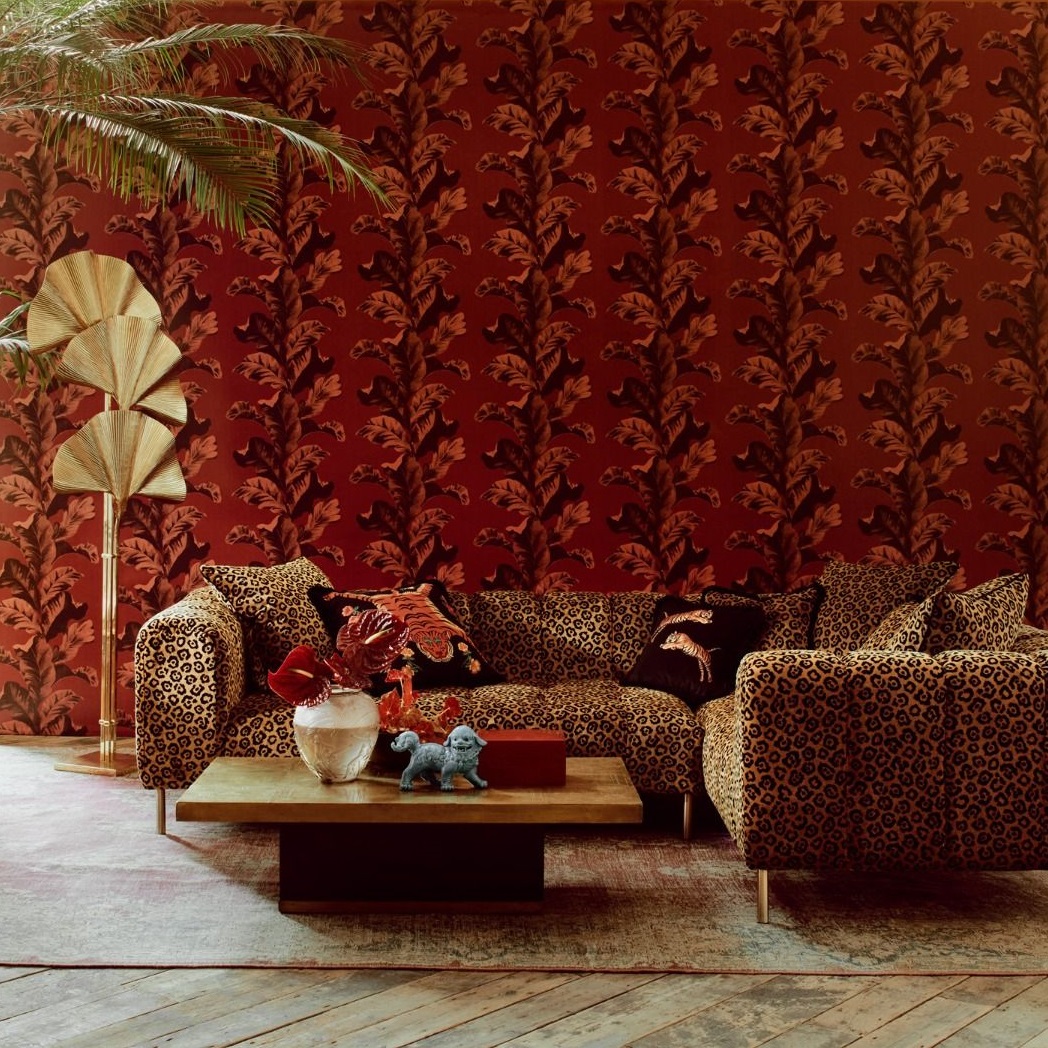 Paloma Home Oriental Leaves Wallpaper Red 921501